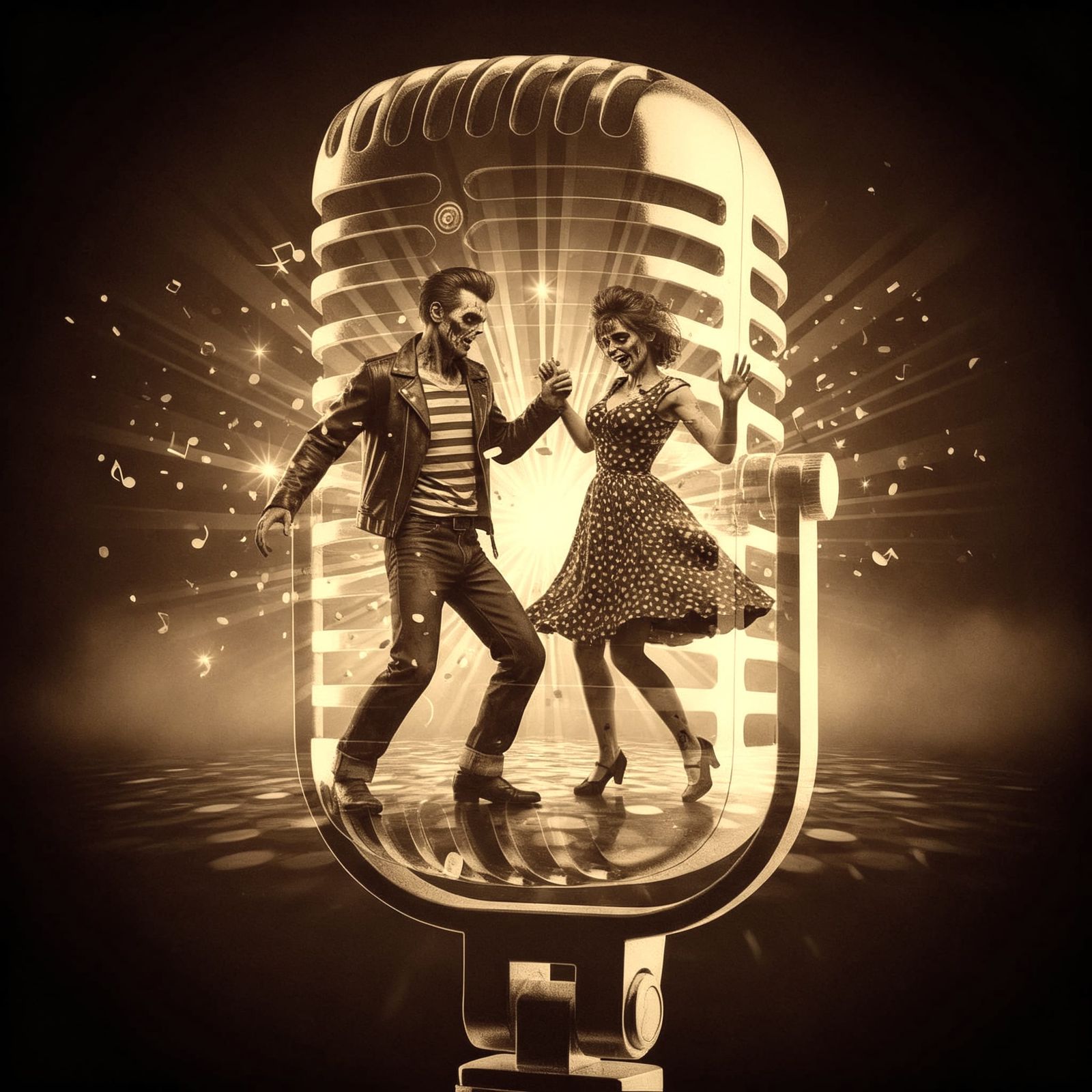 Retro Zombie Dance in Sepia Tone