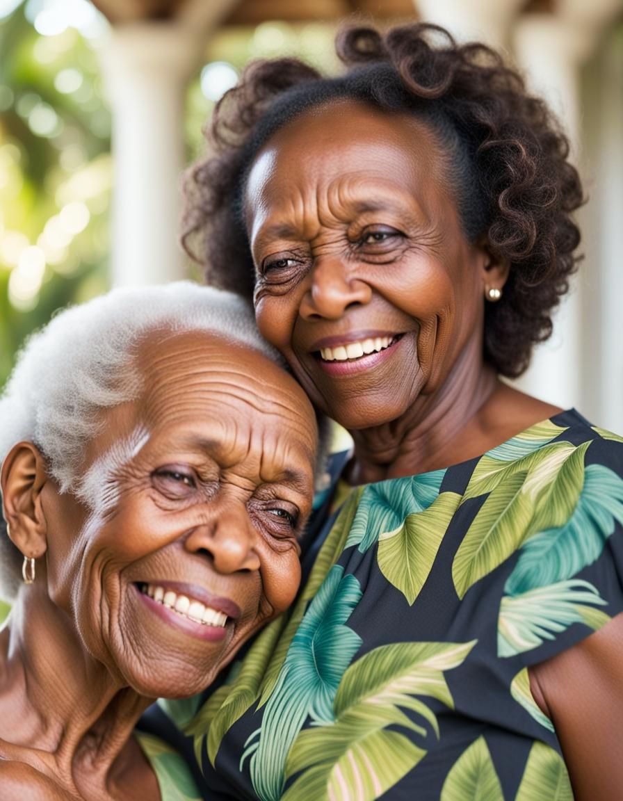 Mother and Daughter in Sunny Tropical Bokeh