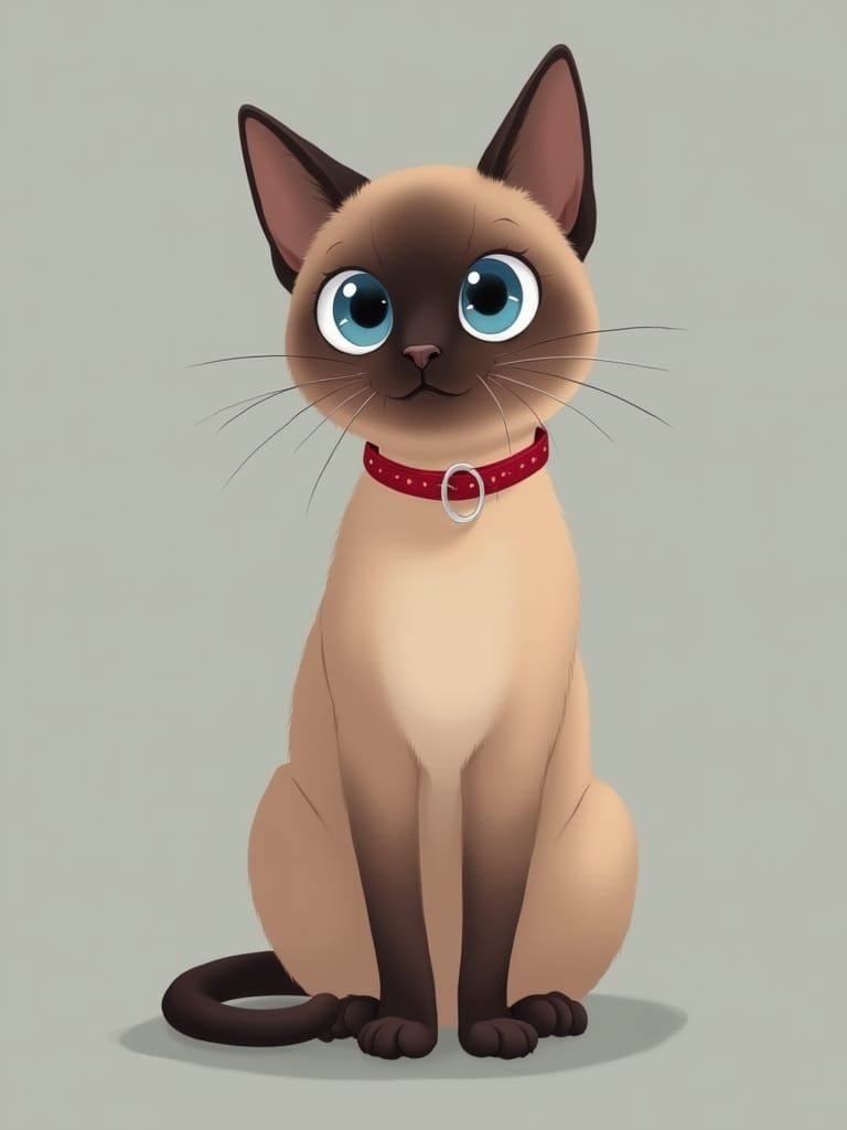 Ghibli-Inspired Cat Portrait in Ruby Red Collar