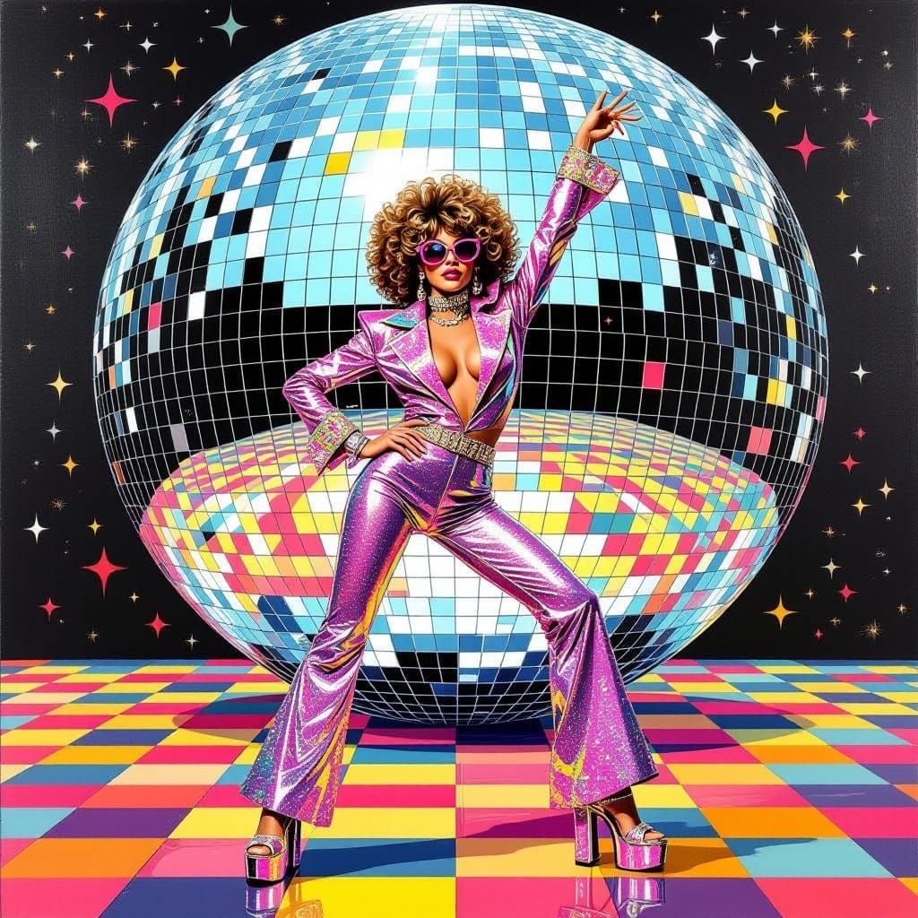 Glamorous Disco Dancer Under Hypnotic Disco Ball