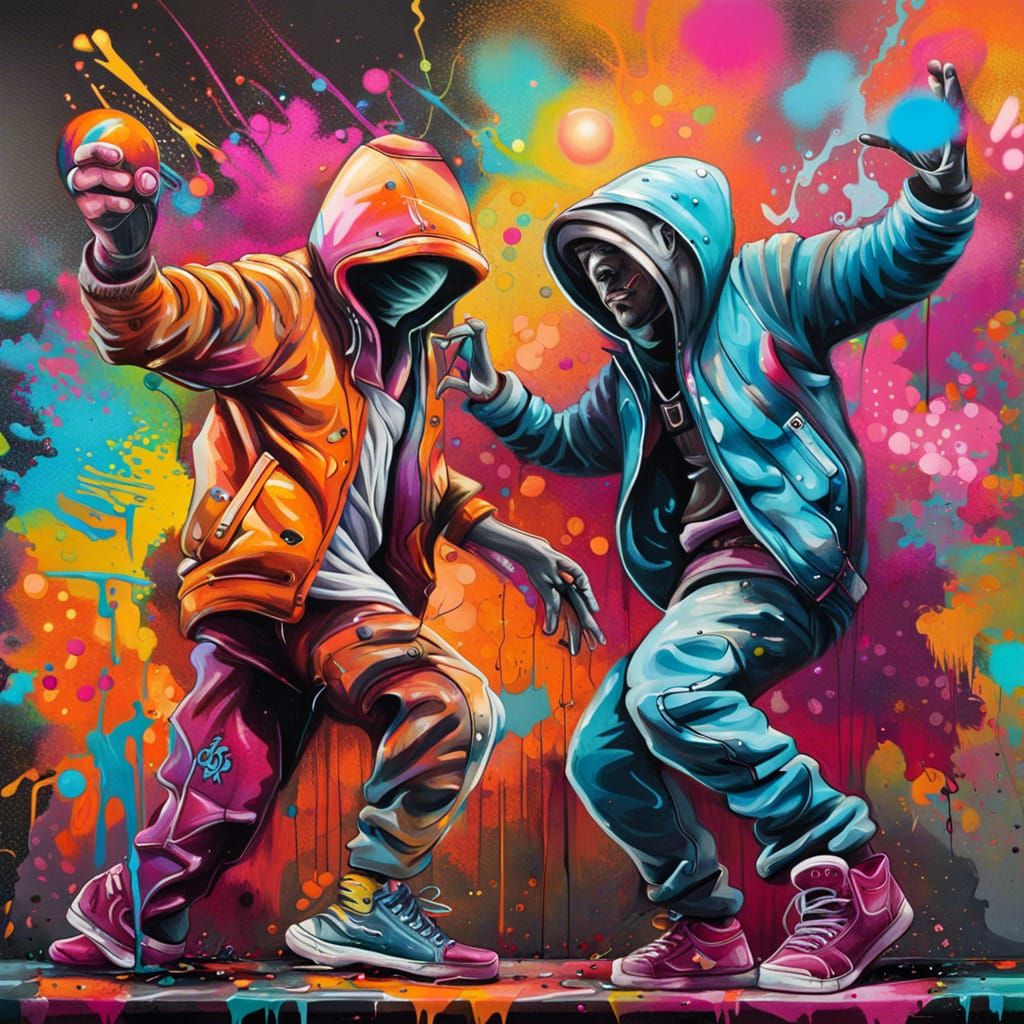 Colorful Graffiti Dance Party in Street Art Style