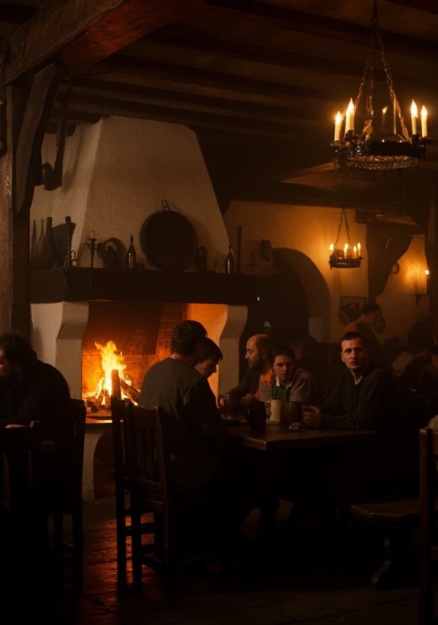 Festive Medieval Tavern Scene in Flemish Renaissance Style