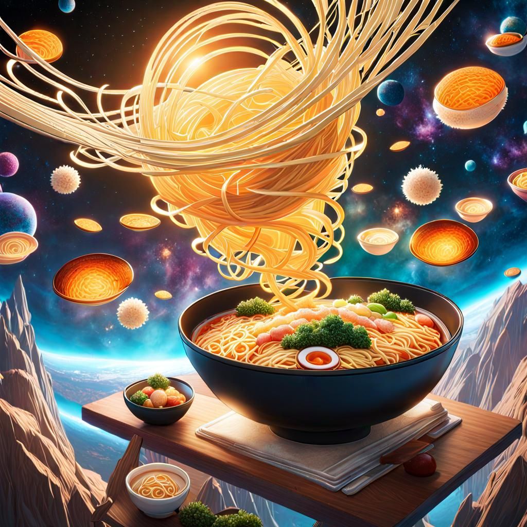 Ramen 🍜 getting served directly from a Heaven.. comming in swirls down into the bowl 🥣