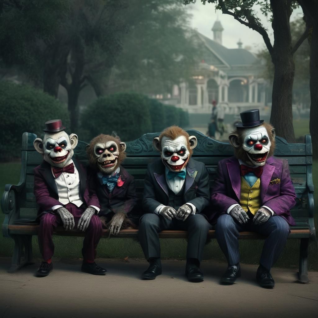 Zombie Teddy Bear Clown Hybrid Creatures: Digital Painting