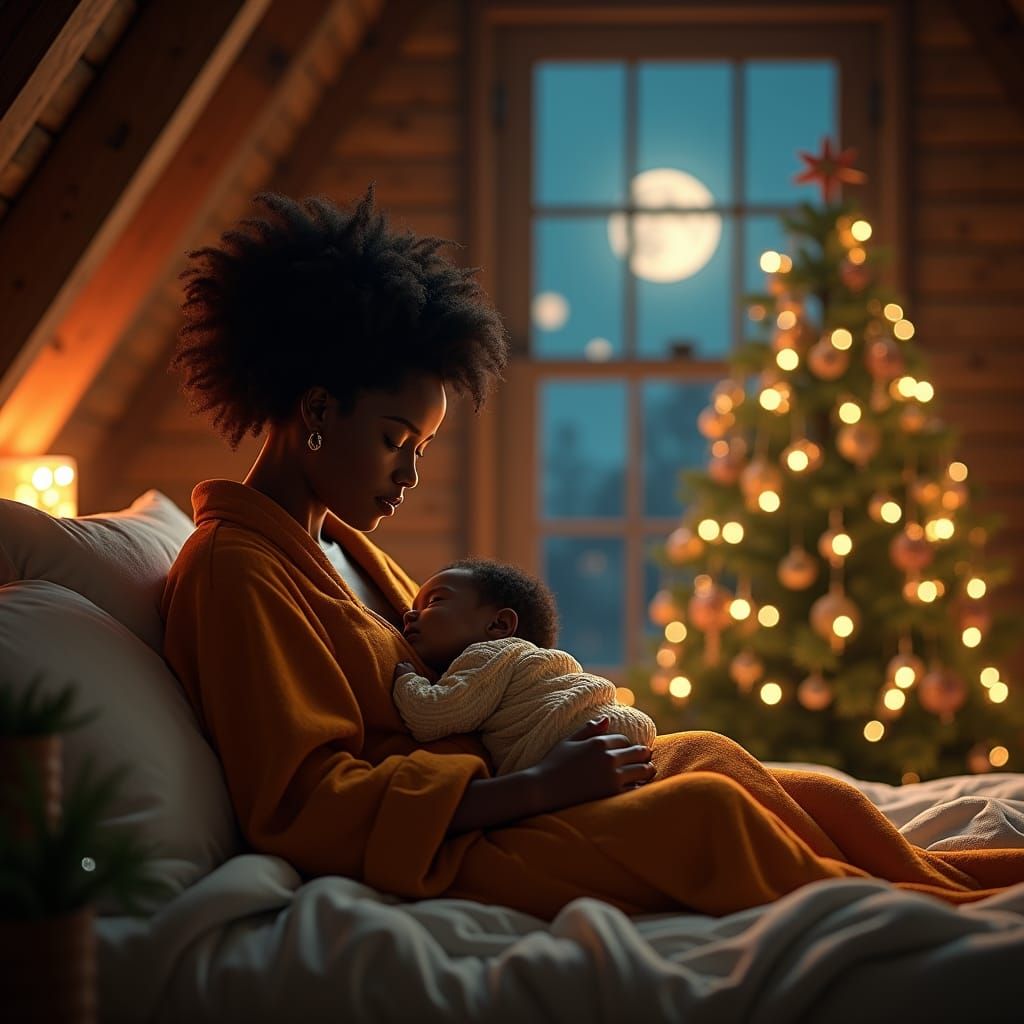 Mother and Child in Cozy Christmas Attic
