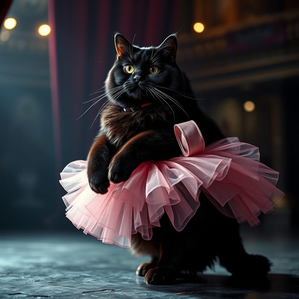Regal Fat Black Cat in Balletic Elegance
