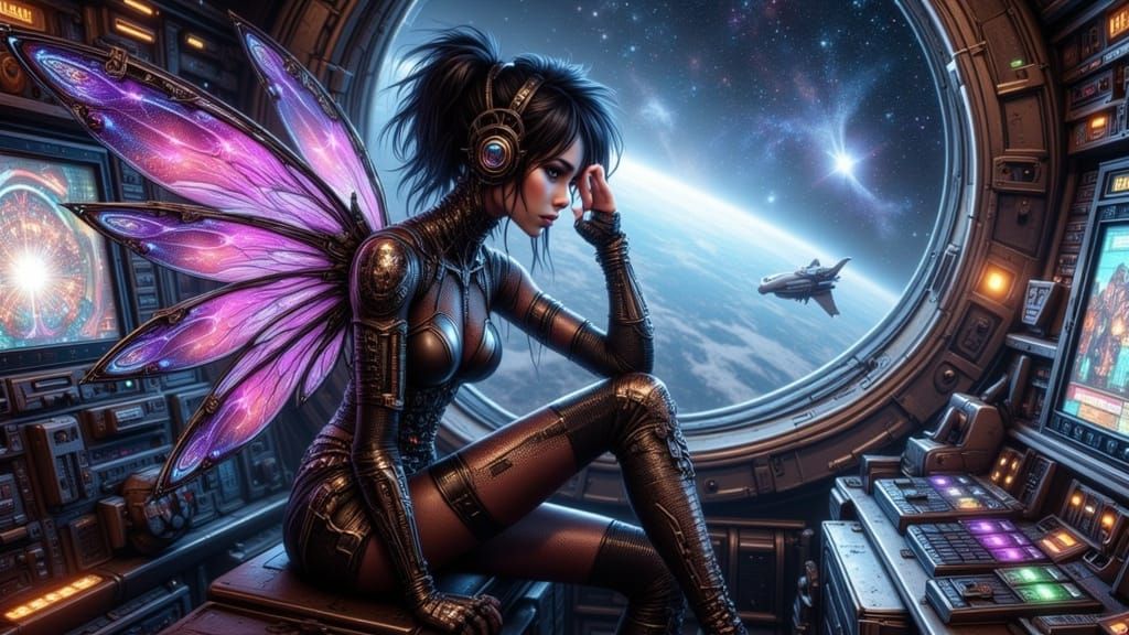 Cyborg Fairy Punk Astronaut in Retro Rocket