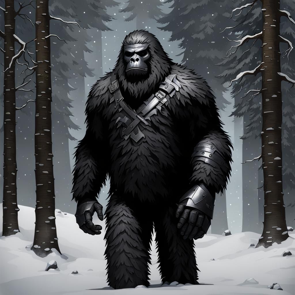 Armored Black Sasquatch Ready for Battle