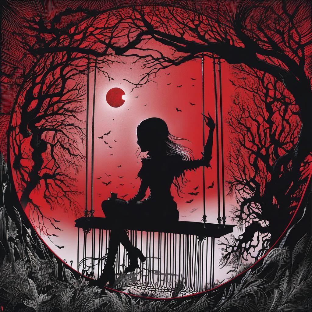 Eerie Gothic Pen Art in Black and Red