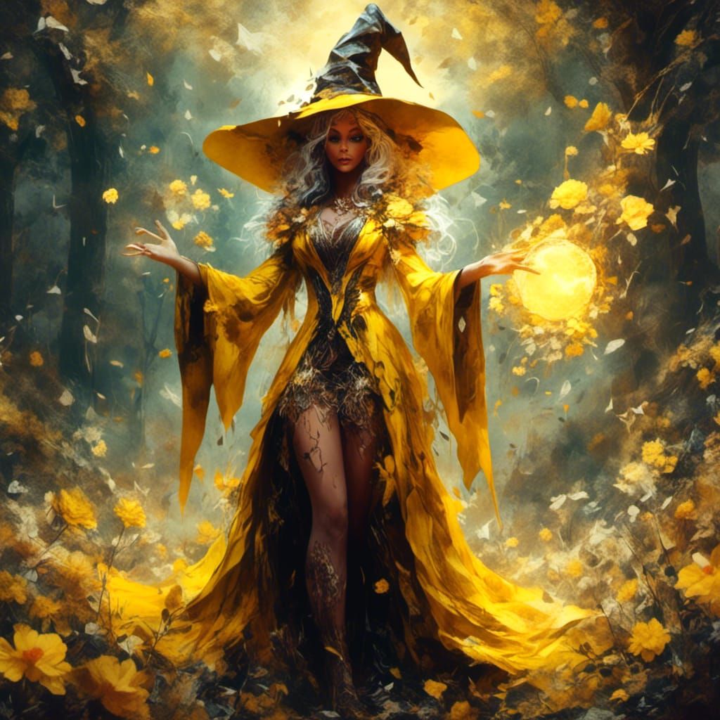Magical Witch Casting Floral Spell, Dark Fantasy Art