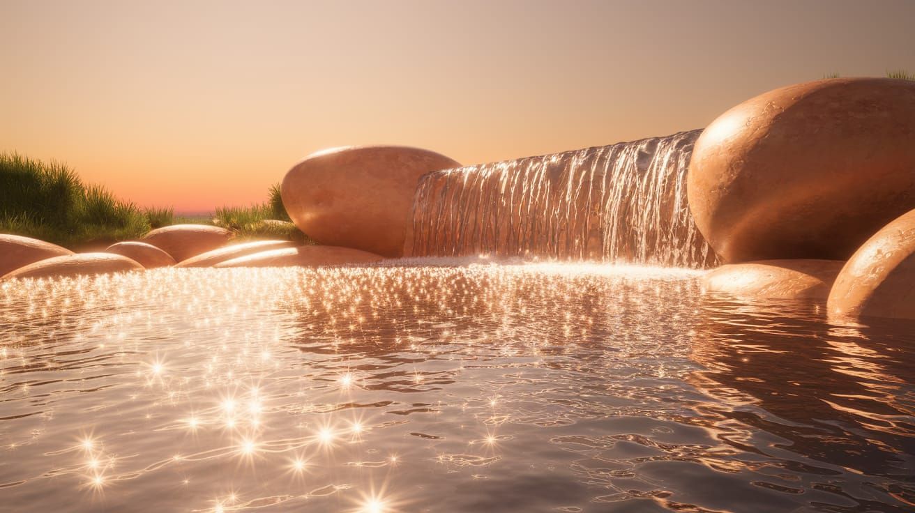 Majestic Waterfall in Golden Light: Digital Art