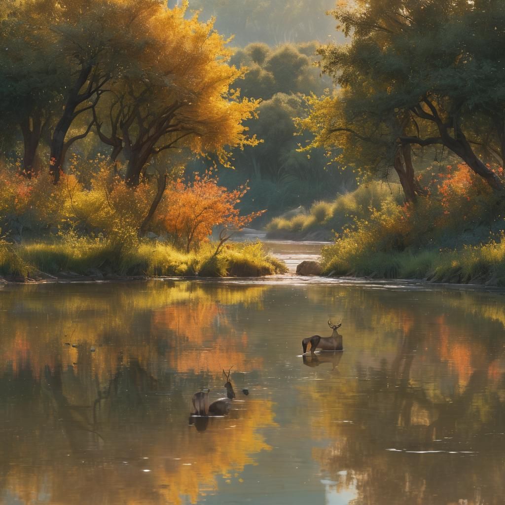 Ink Splash Art: Orchard River at Dusk