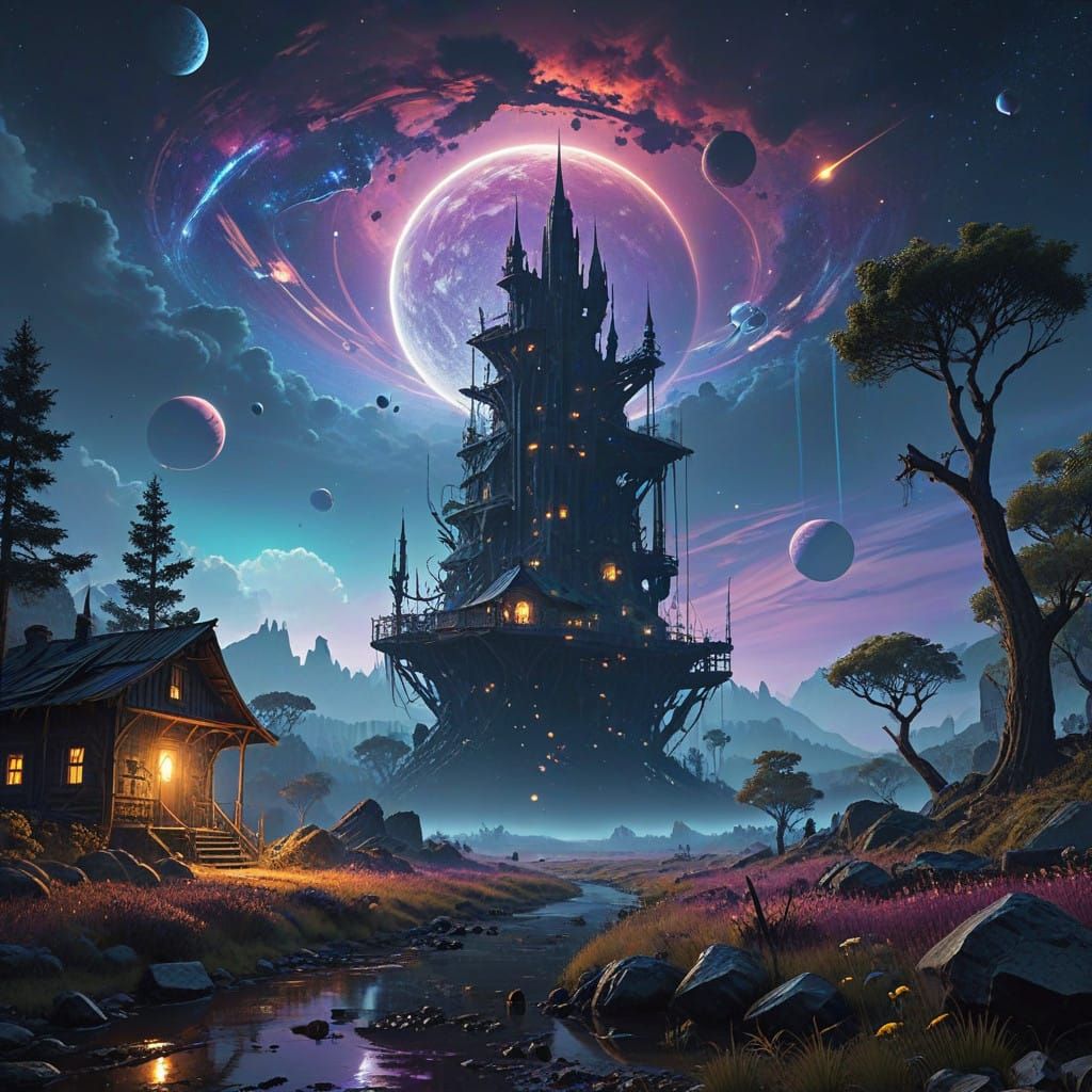 Post-Apocalyptic Landscape in Vibrant Twilight Hues