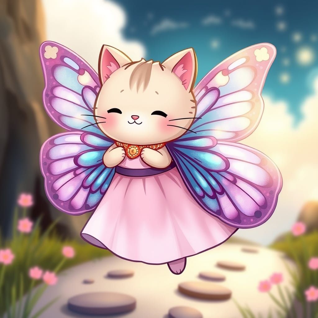 Chibi Pusheen in Iridescent Butterfly Cape