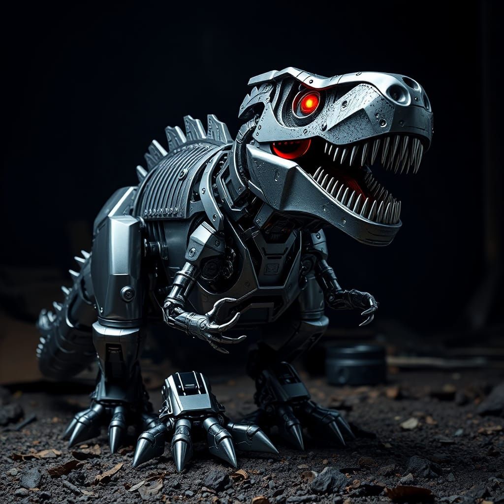 Mechanical T-Rex in Industrial Cyberpunk Style