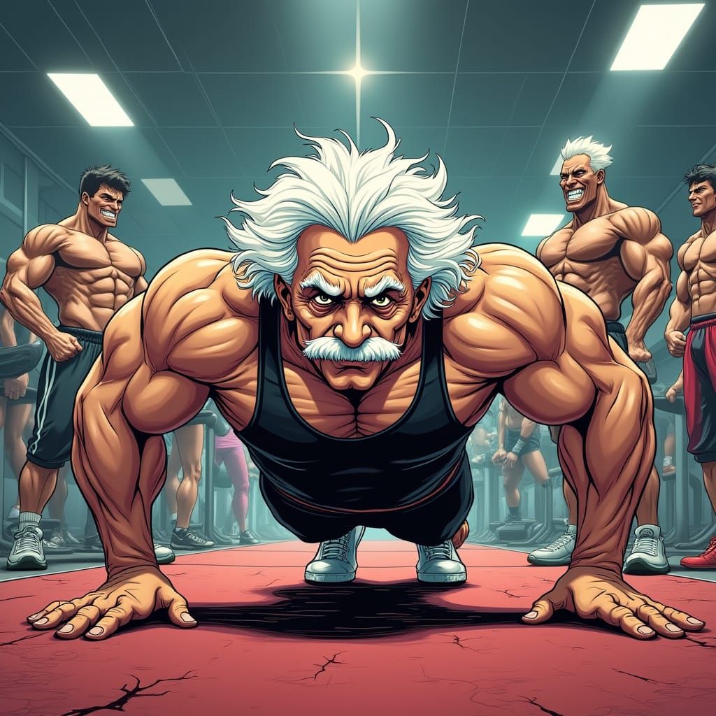 Comic: Albert Einstein doing push-ups