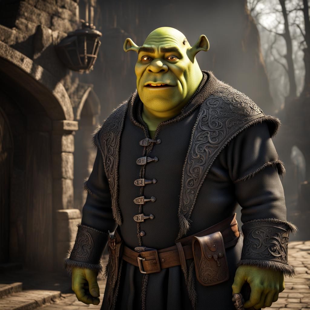 Hyperrealistic Shrek as a Witch Hunter