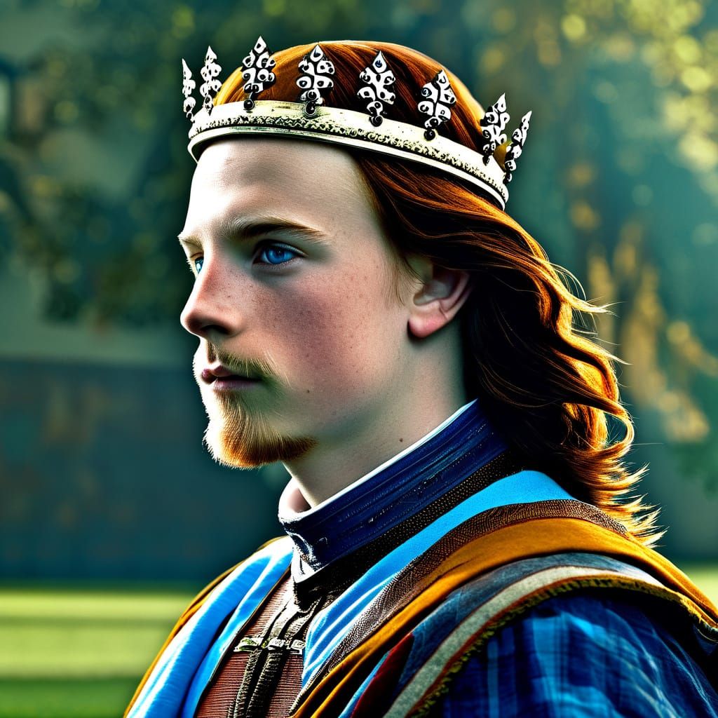 Young Medieval Prince with Auburn Hair and Blue Eyes