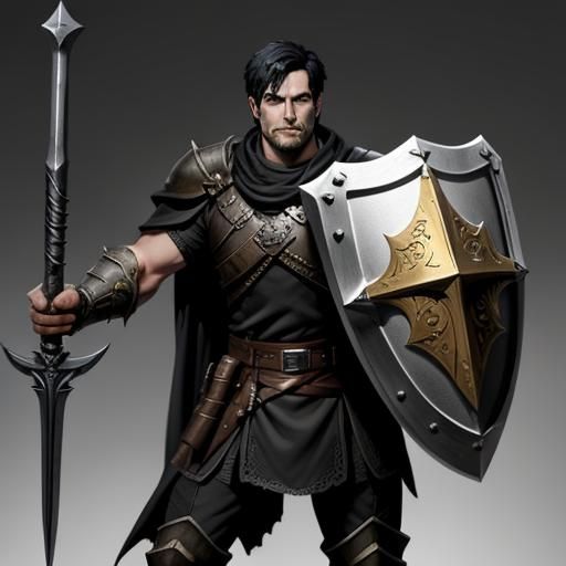 D&D Paladin with Warhammer and Thorn Shield