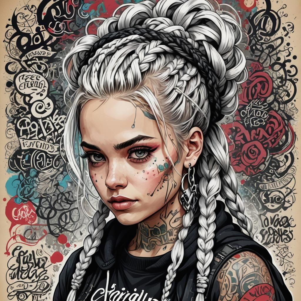 Punk Girl Portrait in Calligraphic Ink Lettering