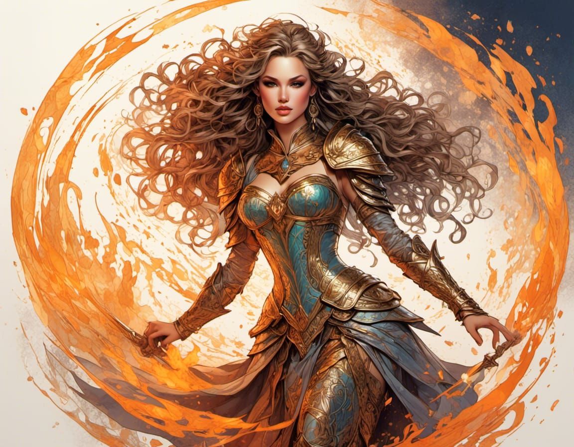 Goddess of Fire in Pastel Silhouette Illustration