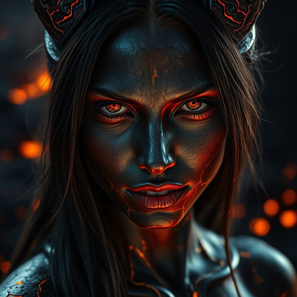 Ethereal Demoness Portrait in Aesthetic Caravaggio-Inspired....