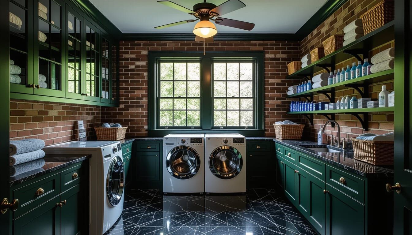 Victorian Laundry Room Cinematic Shot with Glass Wall