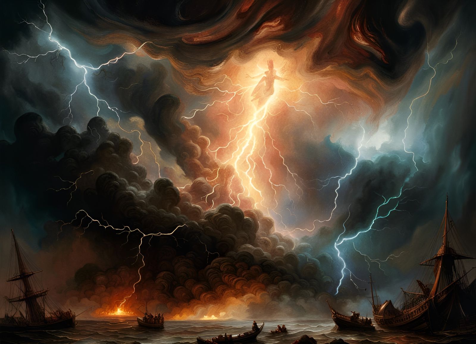 Ominous Nebula Interior with Lightning, Oil Painting