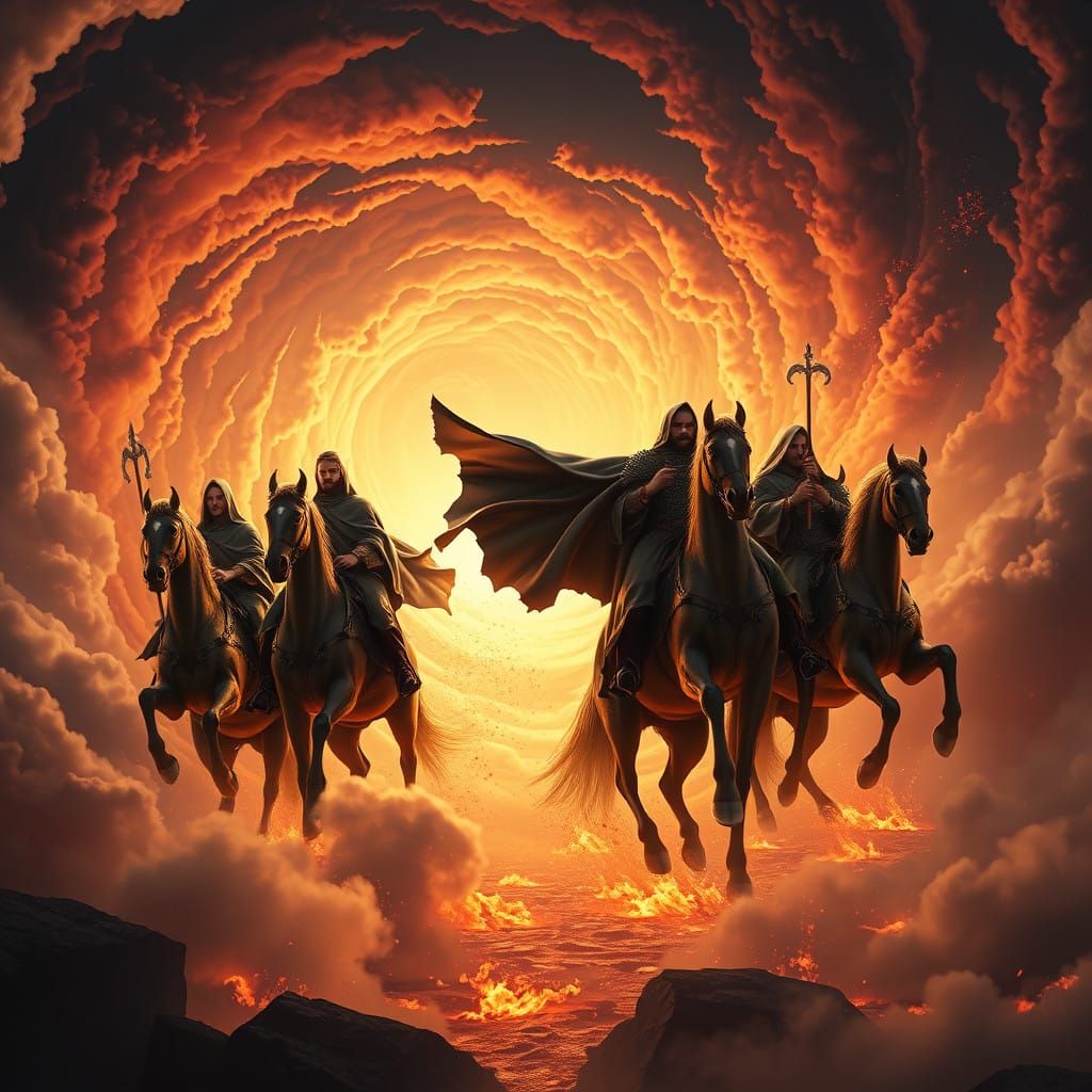 Majestic Horsemen of the Apocalypse in a Fantastical Vortex