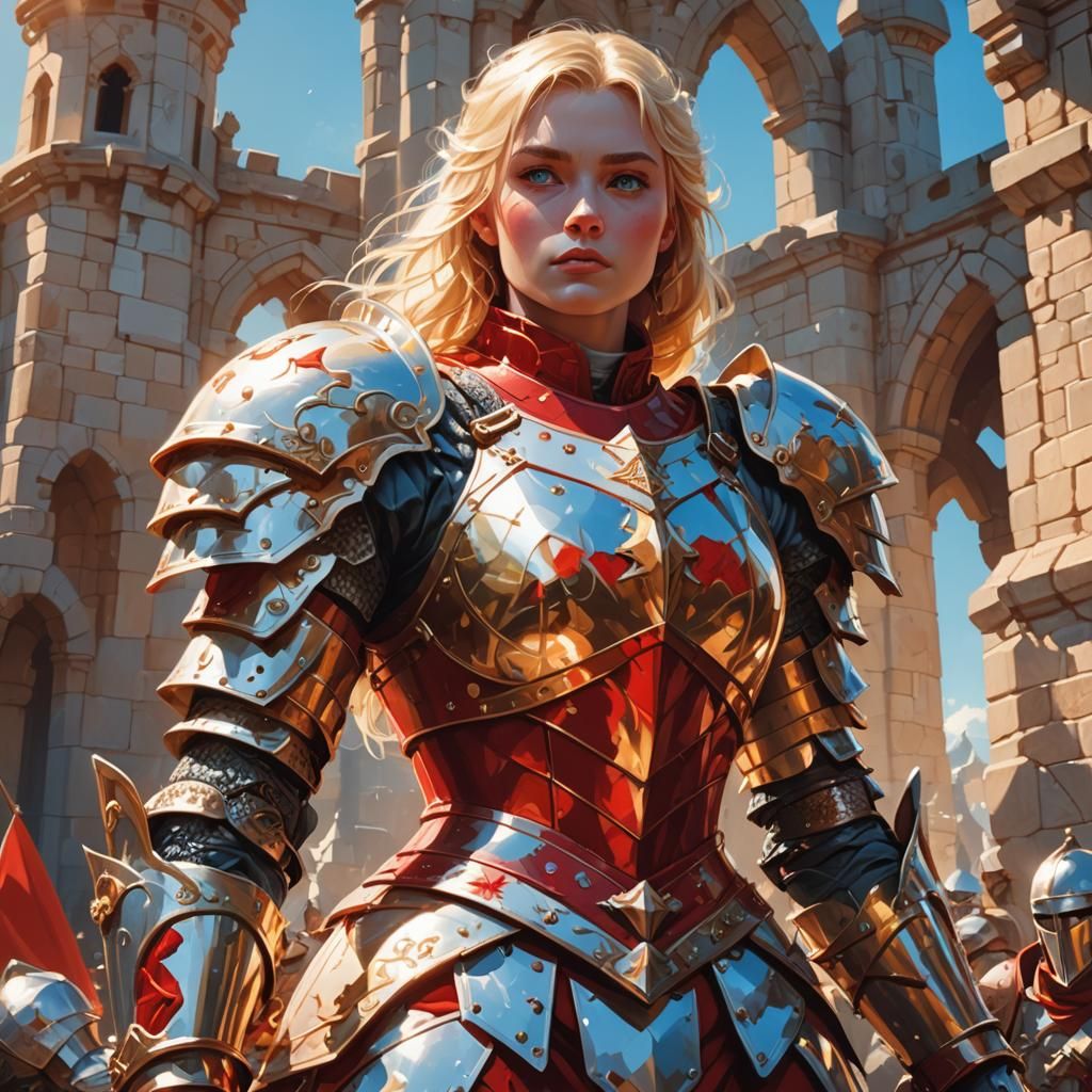 Blonde Knight in Red Armor, Low-Poly Art