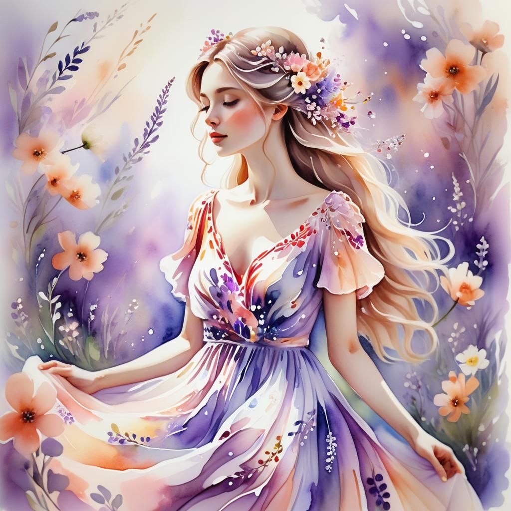 Crystal Girl in Watercolour Flower Garden