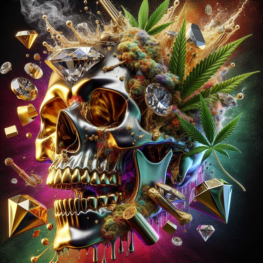 Diamond and Gold Skull Conceptual Art
