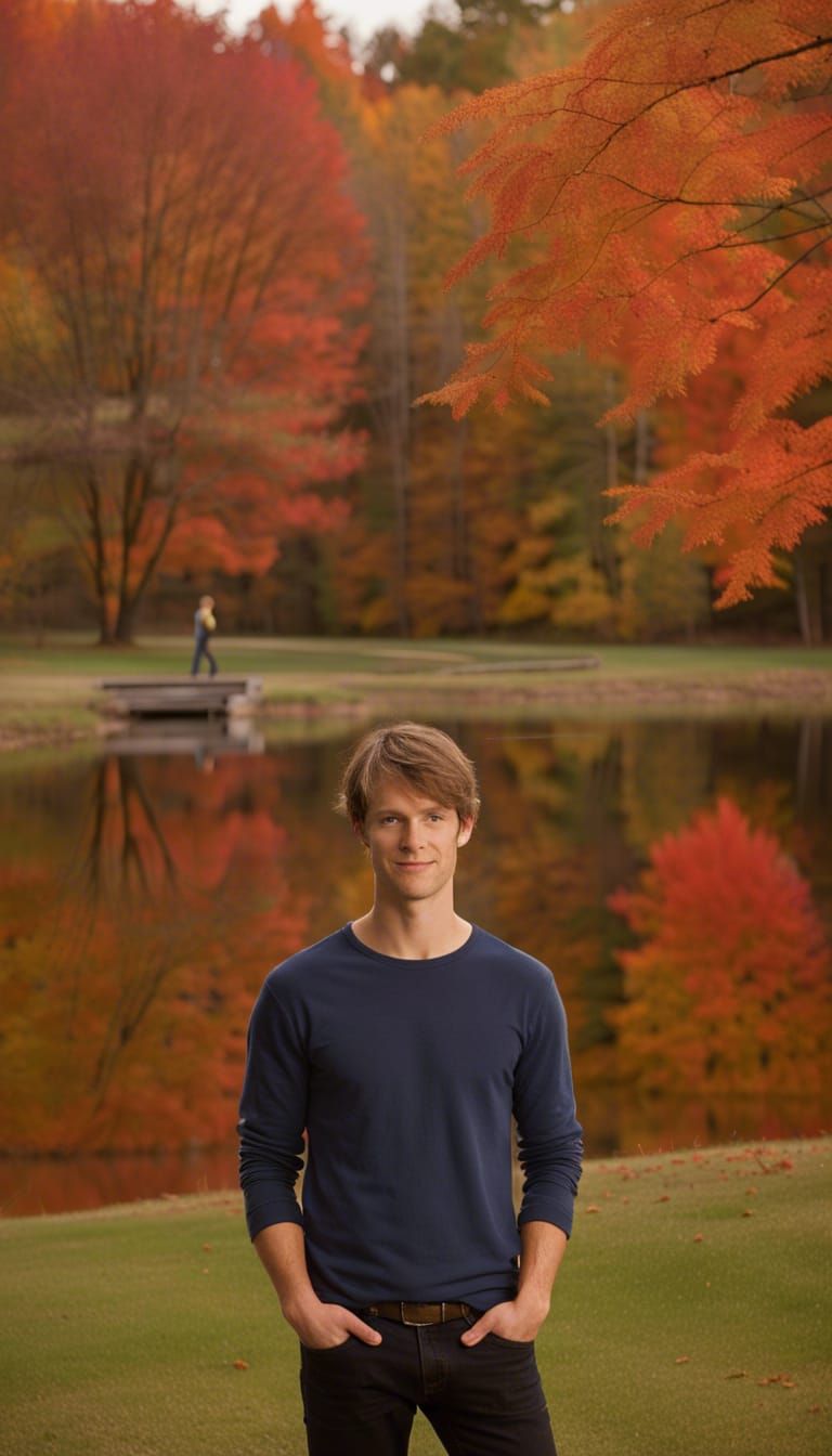 Man at Pond in Autumn, Romantic Realism
