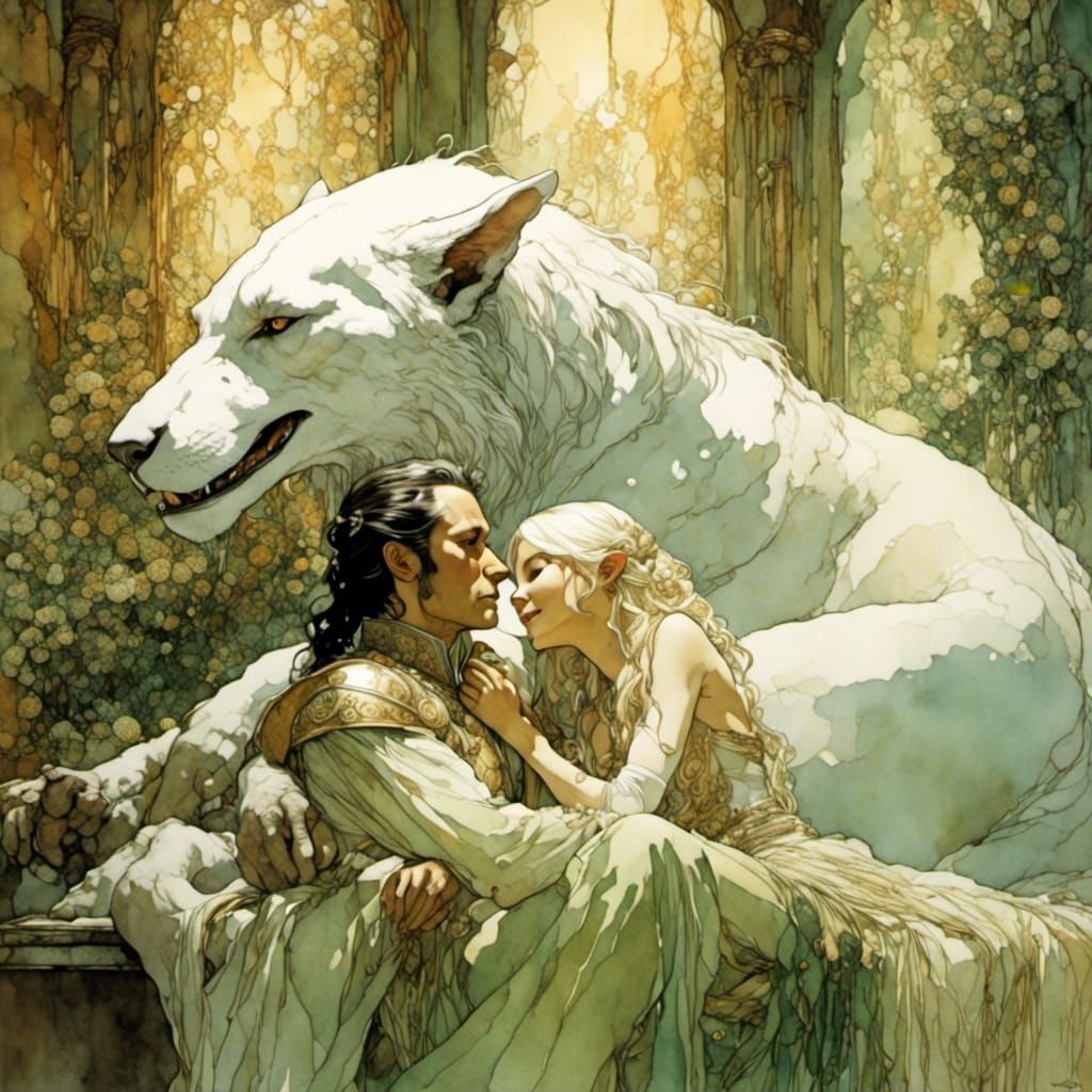 Elf Embraced by Falkor: Double Exposure Comic Art