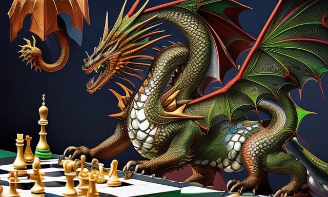 Dragons Play Chess in Hyperdetailed Illustration