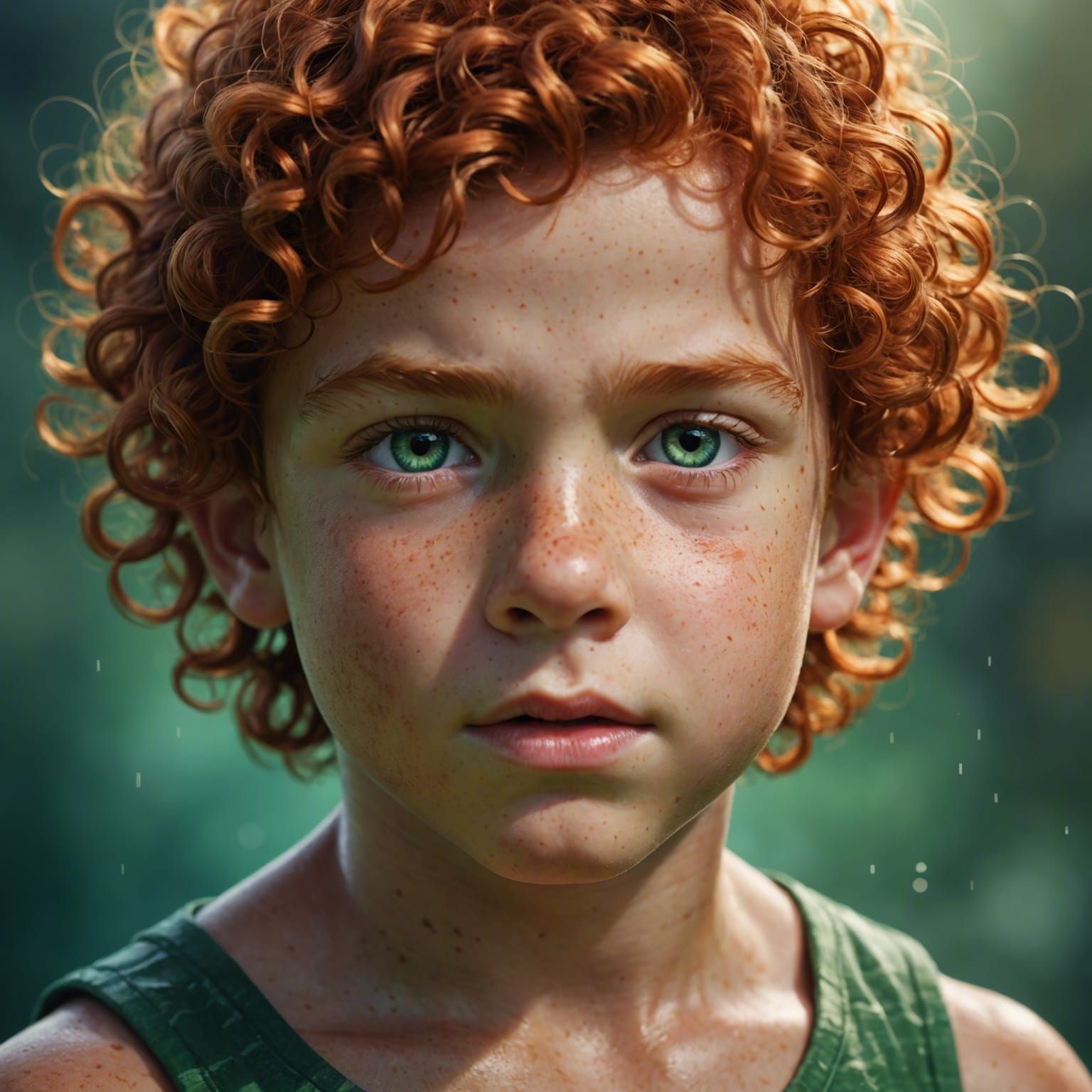 Hyperrealistic Demigod Portrait with Red Hair