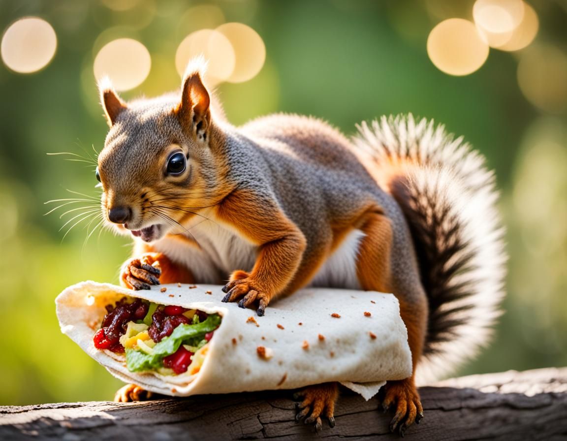 Squirrel's Delight: A Burrito Feast in Natural Light