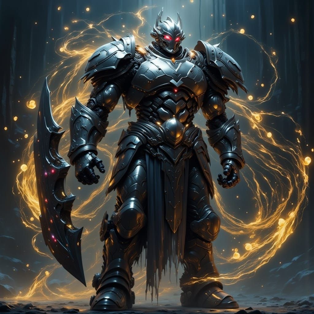 Heroic Mech Warrior in Dark Fantasy Sci-Fi Void