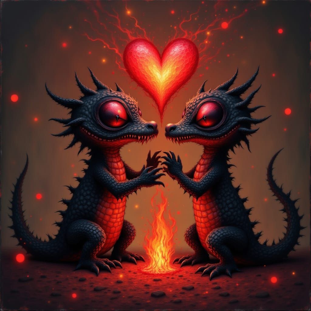 Romantic Lava Creatures Erupting with Love