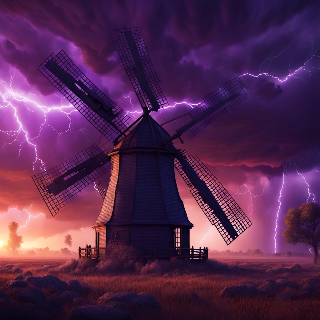 Sunset Lightning Storm with Tornado, Fantasy Art