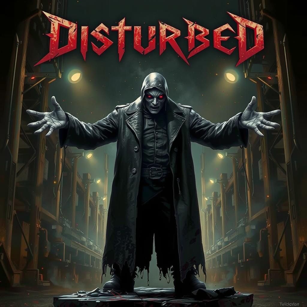 Ominous Figure with Glowing Eyes in Dystopian Landscape