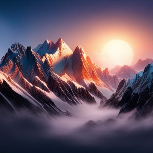 Majestic, snow-capped, and imposing, paint a sunrise over the grandeur of the Himalayas