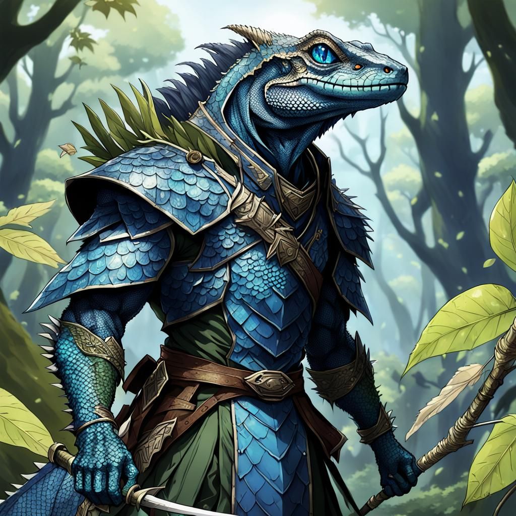 Lizardfolk Archer with Longbow in Anime Style