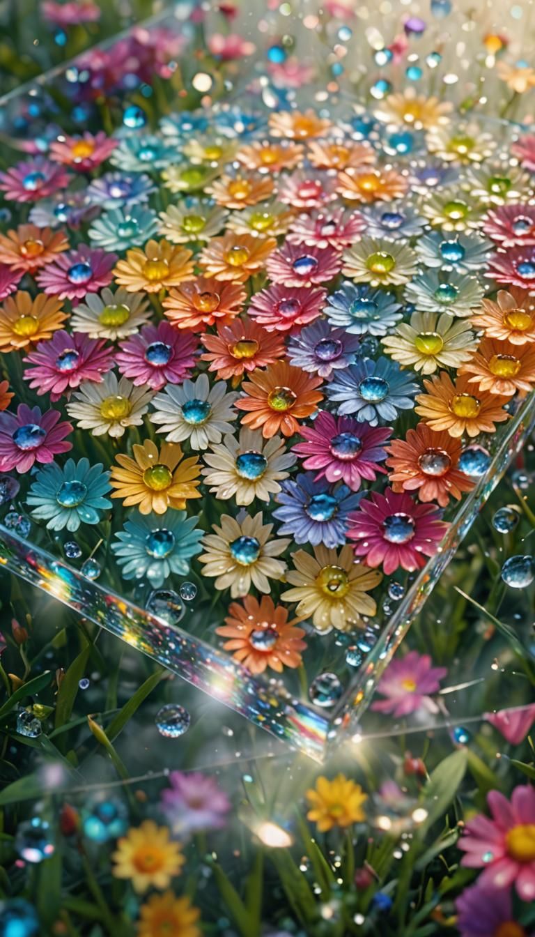 Dew-Kissed Flowers with Rainbow Refractions: Hyperrealistic ...