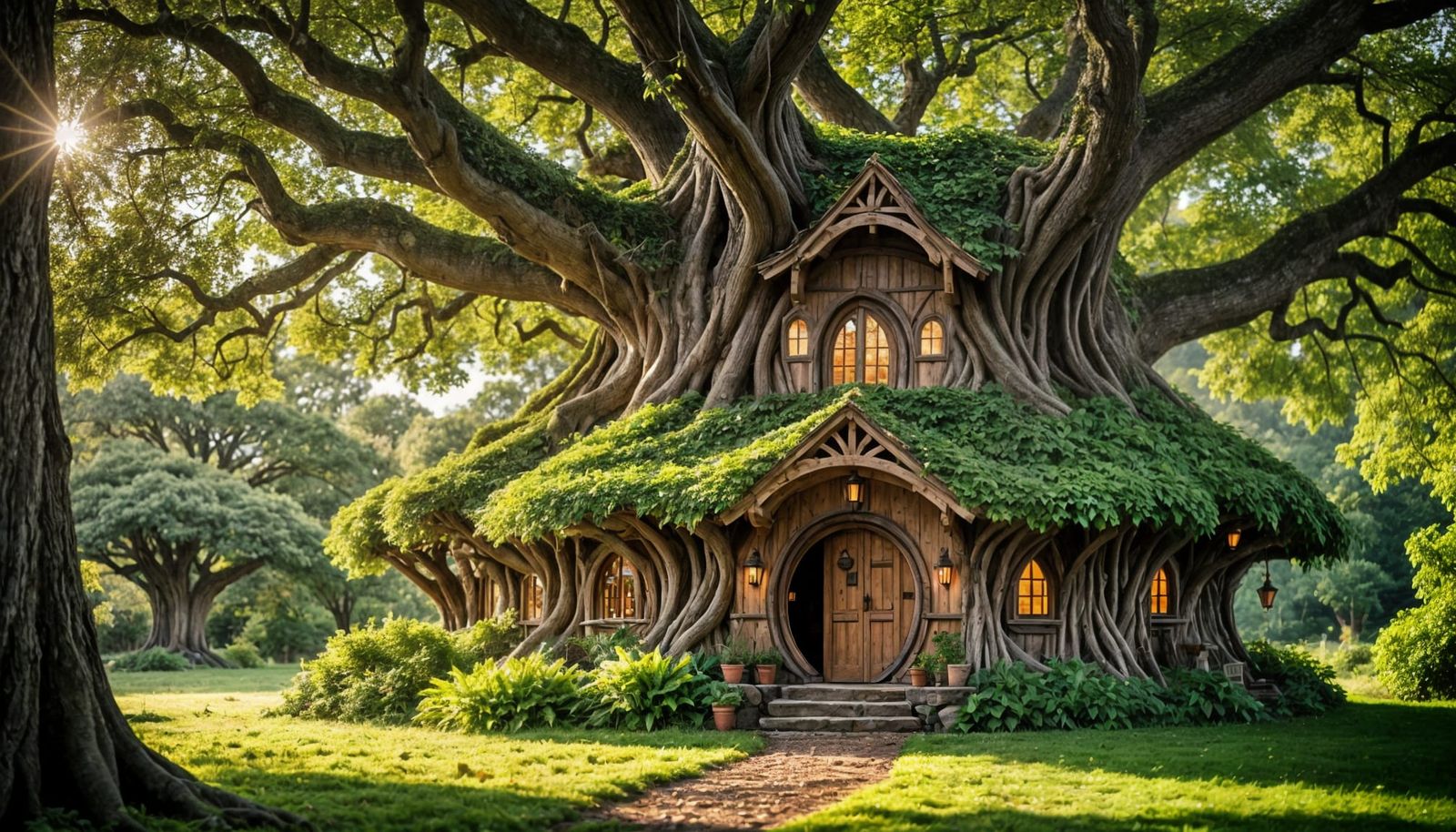 Enchanted Oak Treehouse in a Verdant Forest