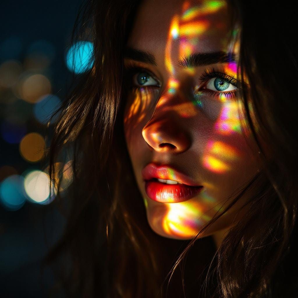 Woman with Prism Casting Rainbow Spectrum