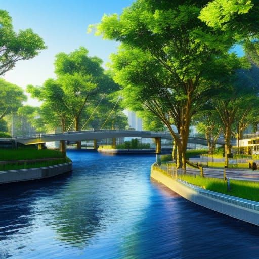 Cyberpunk Solarpunk Cityscape on a Sunny Day