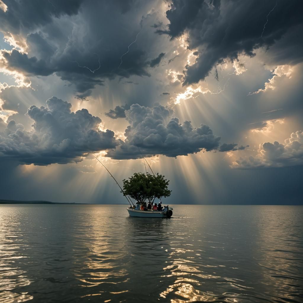 Summer Fishing Trip in a Thunderstorm with Sunshine