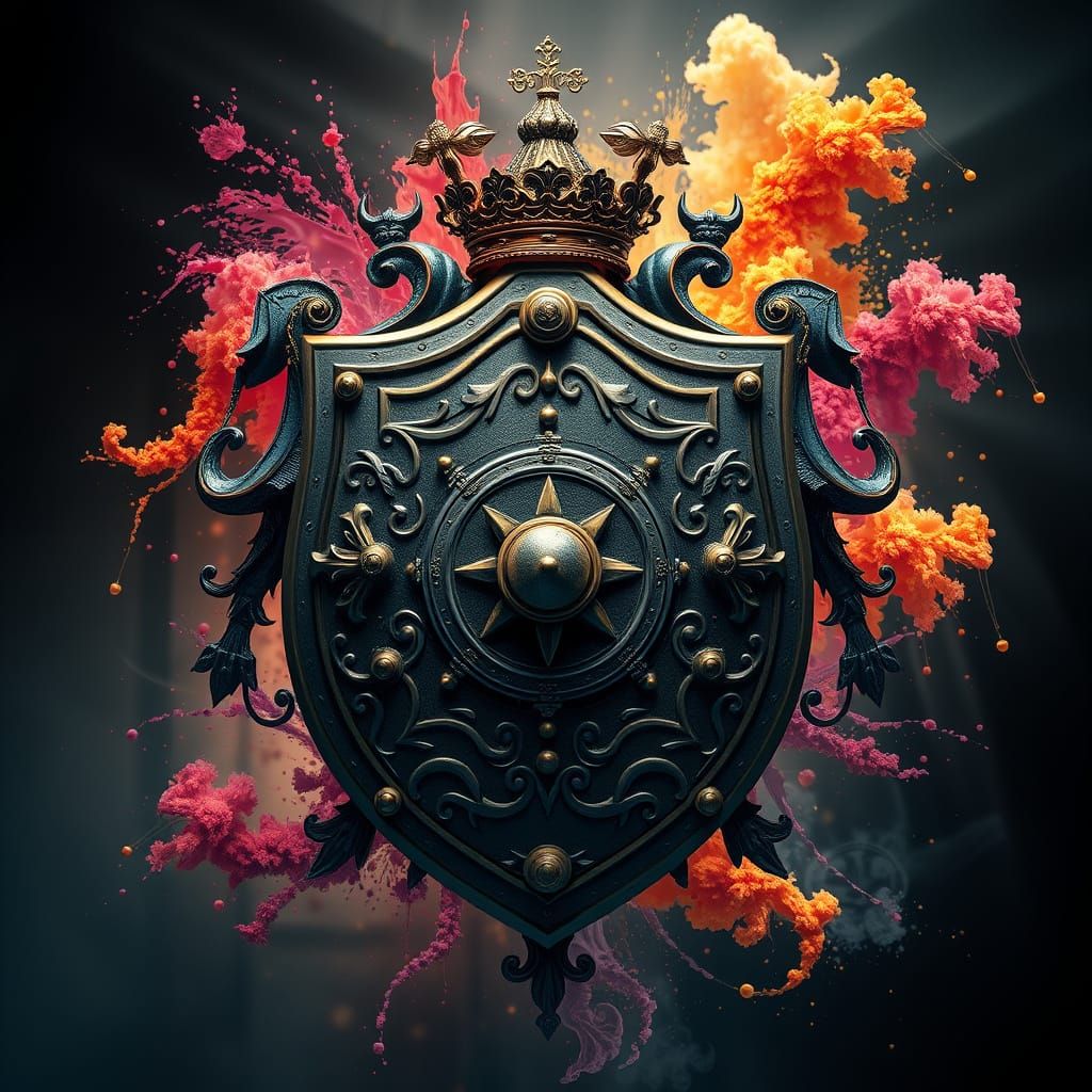 Steampunk Family Crest Shield in Intricate Detail