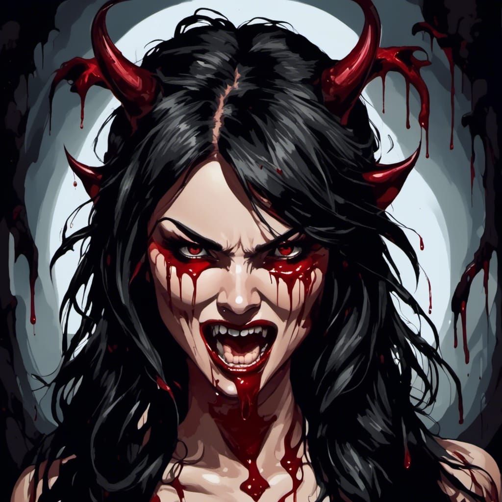 Feral She-Demon with Dripping Fangs